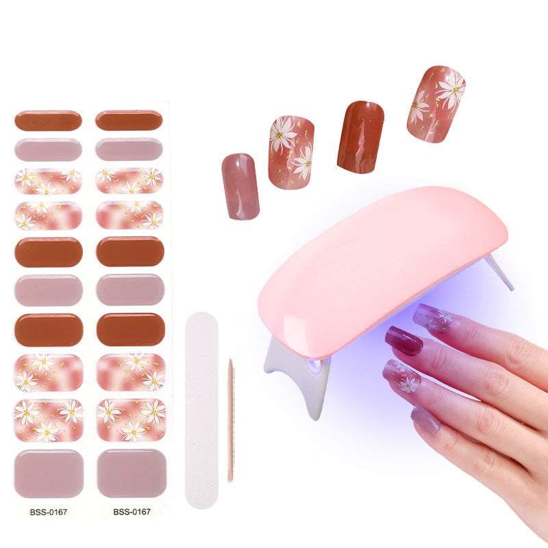 Cross-border 2023 European and American Gel Nail Sticker Waterproof 3D Bronzing Flower UV Phototherapy Semi-curing Nail Sticker Wholesale