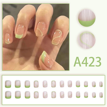 Wearable manicure nail pieces blooming French ins Aurora removable fake nails bow frosted ice transparent small clear