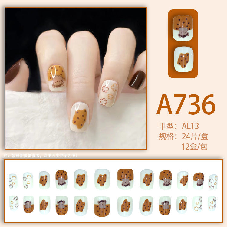 Fresh French flowers, cute ins wind, ice and transparent stars, long style, short style, white, high-end manicure and wearable nails