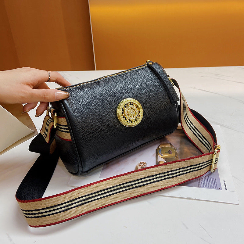 Bag women's bag 2022 new simple fashion wide shoulder strap one shoulder Messenger bag top layer cowhide live broadcast