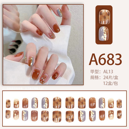 Autumn and winter gentle, sweet and pure desire INS style manicure wear nail polish girl whitening printed ice transparent fake nail polish