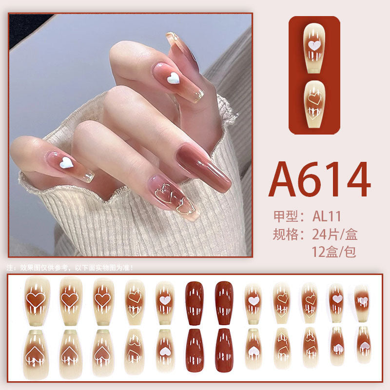 Summer and autumn gentle and simple pure lust style wearable nail patches printed solid color French style removable manicure fake nail patches wholesale