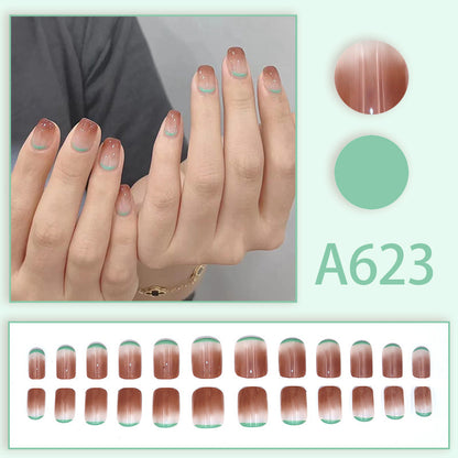 Summer and autumn gentle and simple pure lust style wearable nail patches printed solid color French style removable manicure fake nail patches wholesale