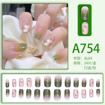 Fresh French flowers, cute ins wind, ice and transparent stars, long style, short style, white, high-end manicure and wearable nails