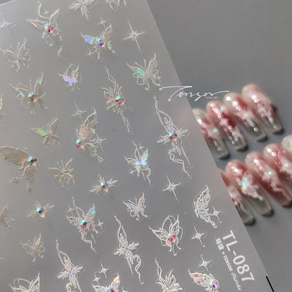 Iron element new technology butterfly 5D nail stickers ins relief adhesive nail stickers exquisite diamond series TL-087