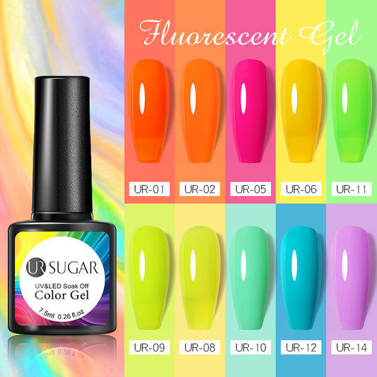 UR SUGAR cross-border fluorescent color nail polish candy color jelly color temperament white light therapy nail polish set