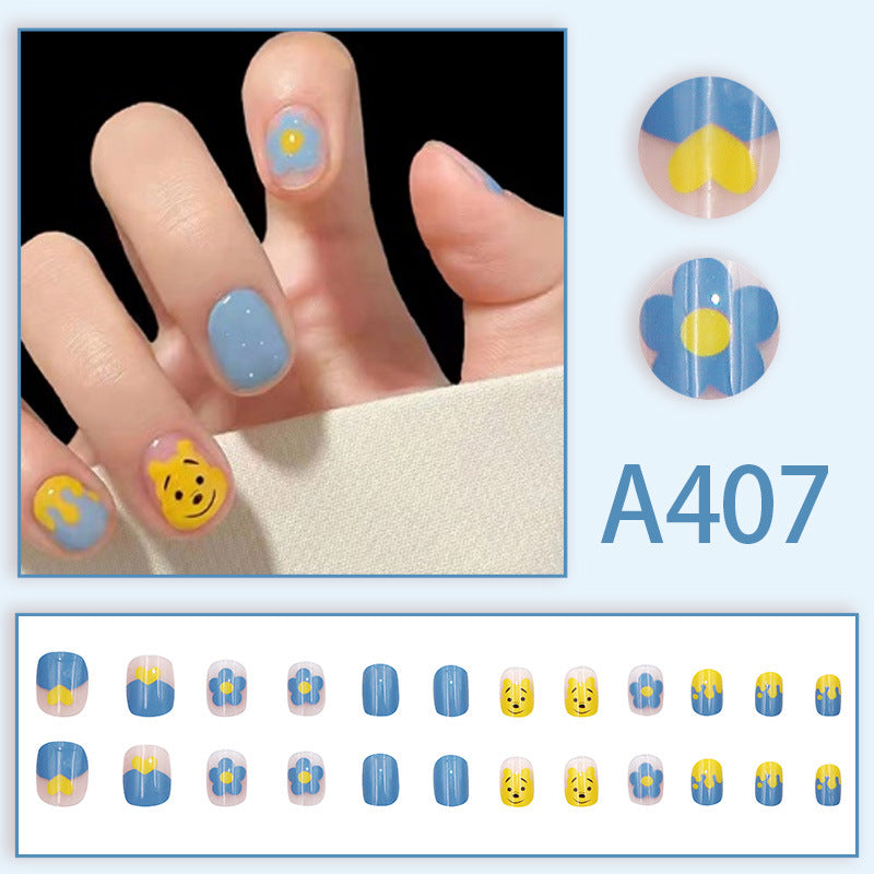 Wearable manicure nail pieces blooming French ins Aurora removable fake nails bow frosted ice transparent small clear