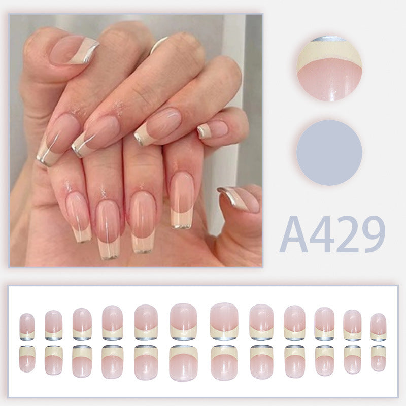 Wearable manicure nail pieces blooming French ins Aurora removable fake nails bow frosted ice transparent small clear