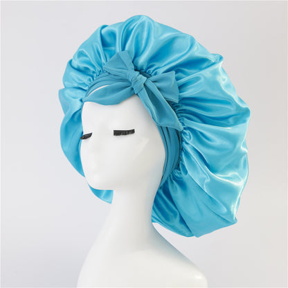 Amazon hot sale satin ribbon round hat bow imitation silk beauty hair care wide brim hat female headscarf sleeping cap