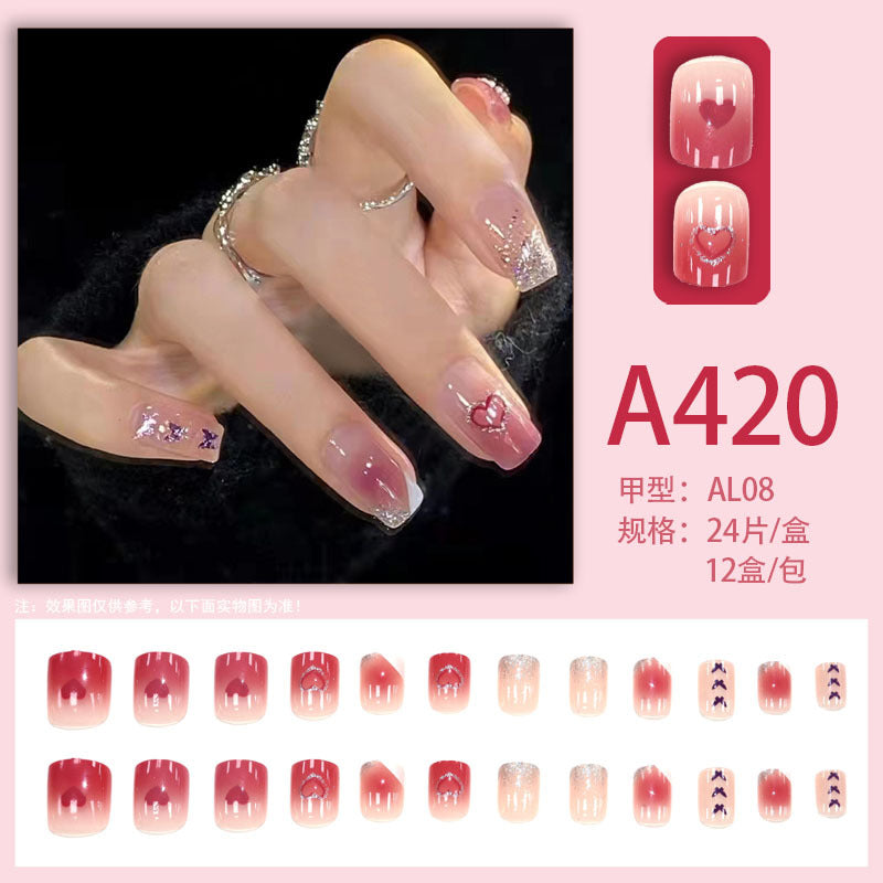 Wearable manicure nail pieces blooming French ins Aurora removable fake nails bow frosted ice transparent small clear