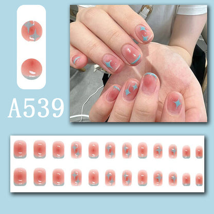 Summer fresh, sweet and cool style manicure, wearable nail pieces, French line blending, removable fake nail pieces, finished products wholesale