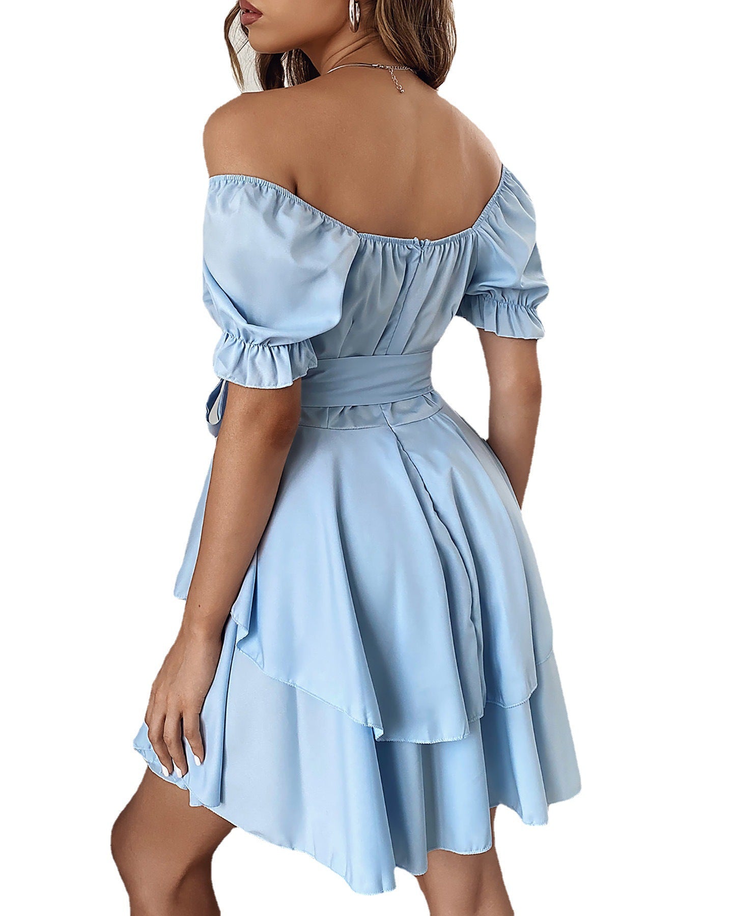 European and American women's clothing 2022 new women's clothing v-neck waist strap ruffles dress