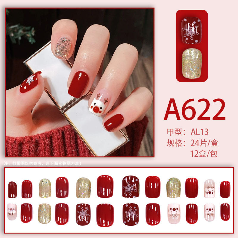 Summer and autumn gentle and simple pure lust style wearable nail patches printed solid color French style removable manicure fake nail patches wholesale