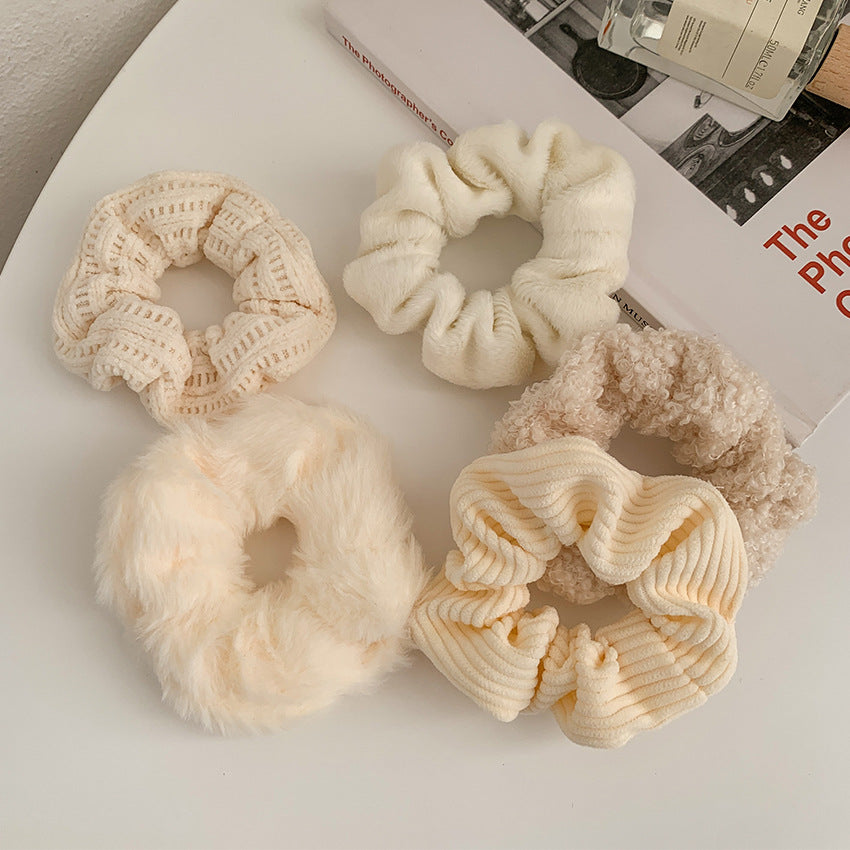 Autumn and winter milk coffee color large intestine hair ring plush hair rope female Korean ponytail girl hair rope hairy hair accessories hair accessories