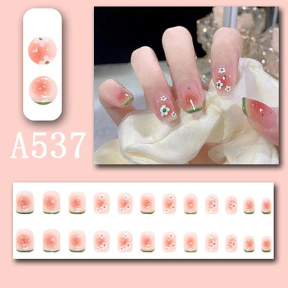 Summer fresh, sweet and cool style manicure, wearable nail pieces, French line blending, removable fake nail pieces, finished products wholesale