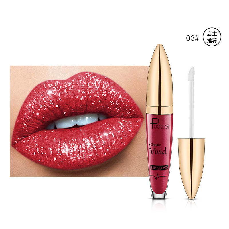 Pudaier foreign trade matte pearlescent lip gloss non-stick cup diamond lip glaze makeup color liquid lipstick lip gloss