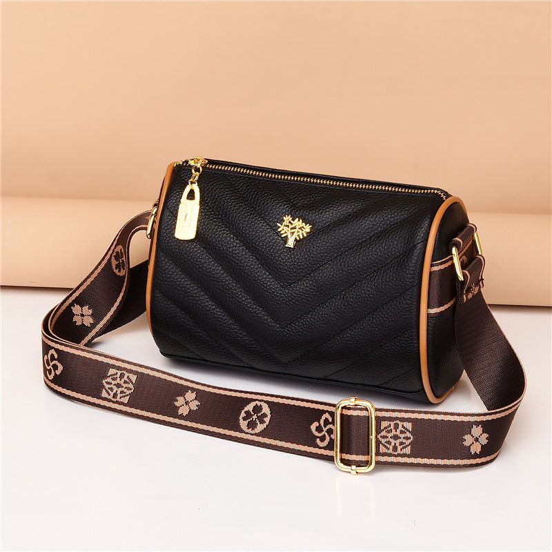 Genuine leather bag women's bag 2022 new head layer cowhide large capacity embroidery thread shoulder Messenger bag soft leather pillow bag trendy