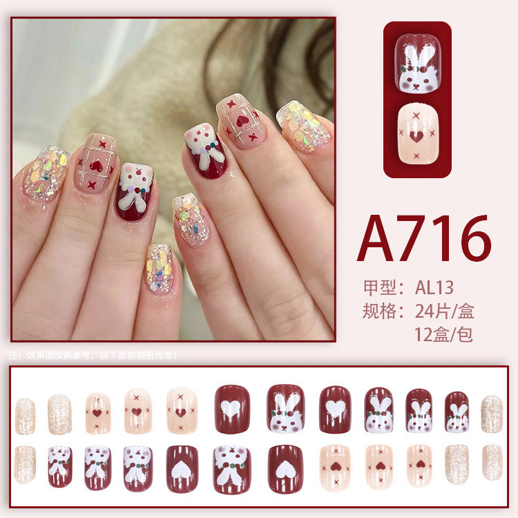 Autumn and winter gentle, sweet and pure desire INS style manicure wear nail polish girl whitening printed ice transparent fake nail polish