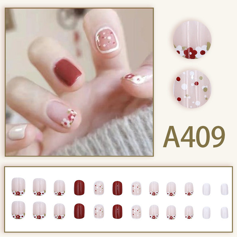 Wearable manicure nail pieces blooming French ins Aurora removable fake nails bow frosted ice transparent small clear