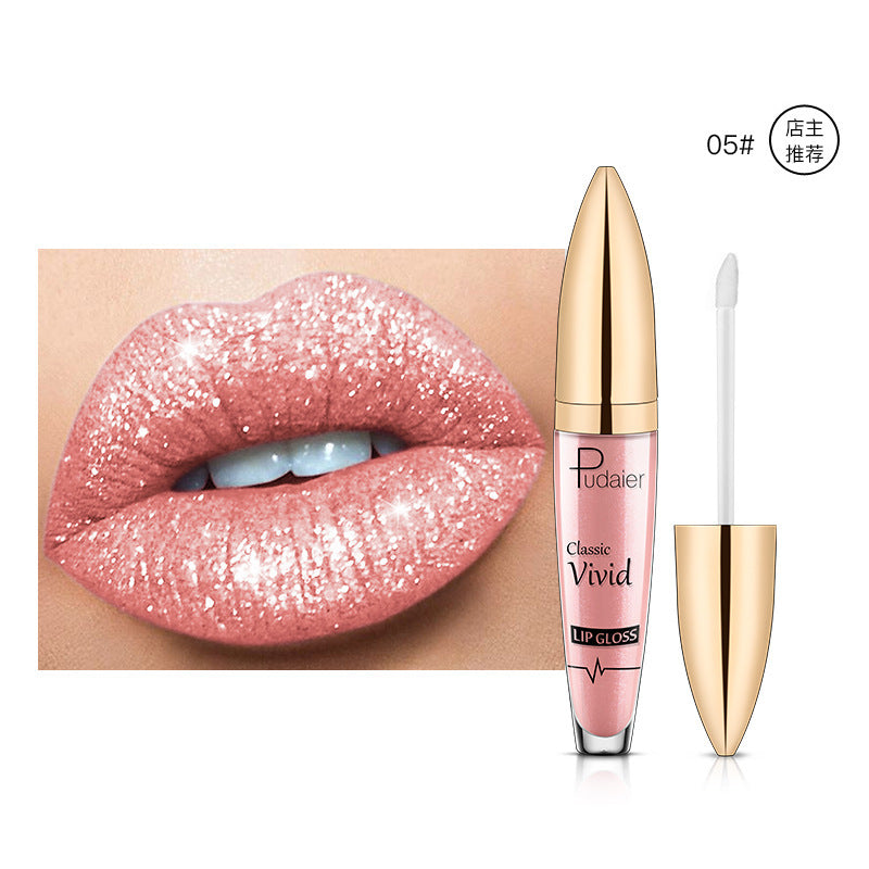 Pudaier foreign trade matte pearlescent lip gloss non-stick cup diamond lip glaze makeup color liquid lipstick lip gloss