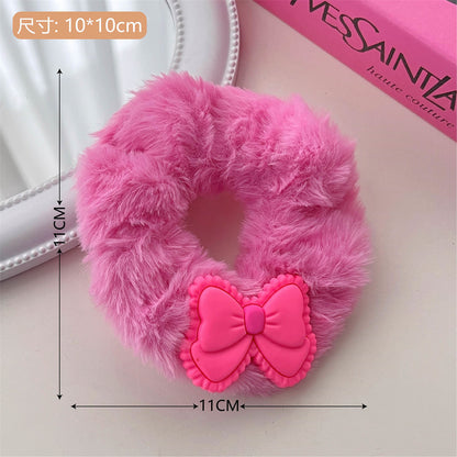 Korean plush hair tie bow hair accessories letter princess hair rope rose red white girl headwear wholesale