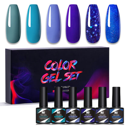 Nee Jolie cross-border new product wholesale 6 color box set nail polish glue set UV phototherapy glue base glue sealer