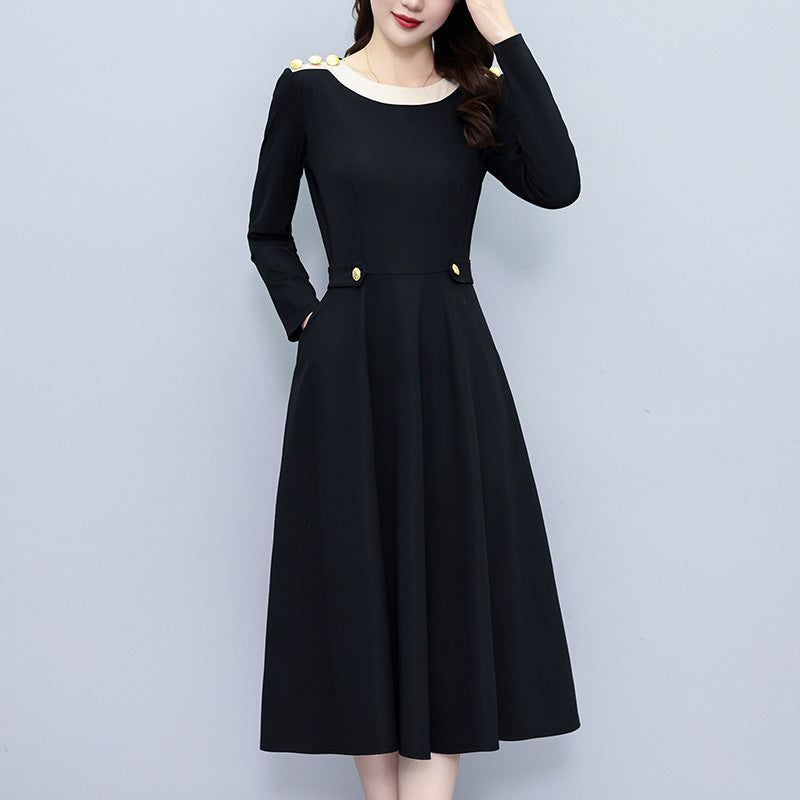 Color matching stylish plus size women's clothing fat mm slim fit medium and long style wide lady long sleeve dress spring and autumn new style