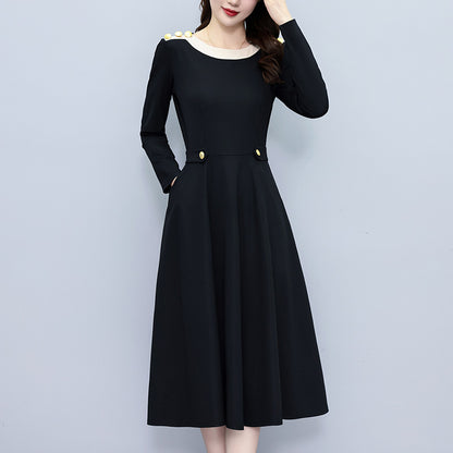 Color matching stylish plus size women's clothing fat mm slim fit medium and long style wide lady long sleeve dress spring and autumn new style