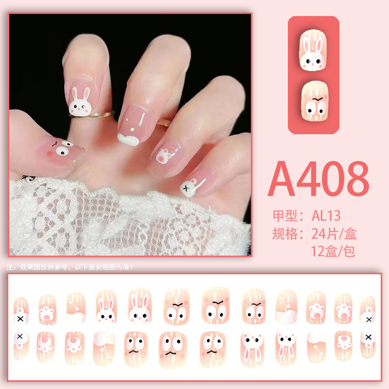 Wearable manicure nail pieces blooming French ins Aurora removable fake nails bow frosted ice transparent small clear