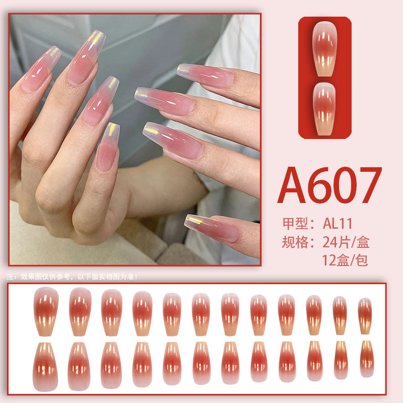 Summer and autumn gentle and simple pure lust style wearable nail patches printed solid color French style removable manicure fake nail patches wholesale