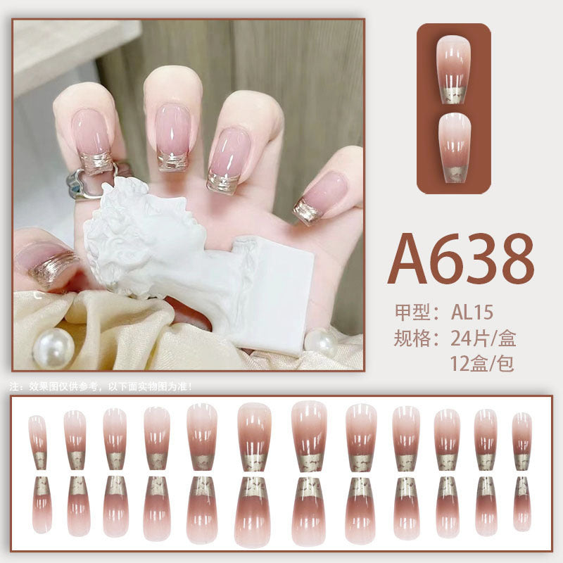 Summer and autumn gentle and simple pure lust style wearable nail patches printed solid color French style removable manicure fake nail patches wholesale