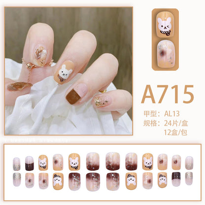 Autumn and winter gentle, sweet and pure desire INS style manicure wear nail polish girl whitening printed ice transparent fake nail polish