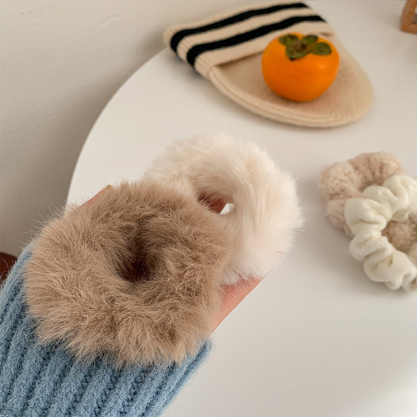 Autumn and winter milk coffee color large intestine hair ring plush hair rope female Korean ponytail girl hair rope hairy hair accessories hair accessories