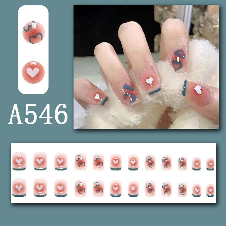 Summer fresh, sweet and cool style manicure, wearable nail pieces, French line blending, removable fake nail pieces, finished products wholesale