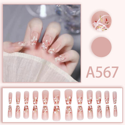 Winter fresh and simple pure lust style bride dance wear nails rainbow love rose fake nails wholesale