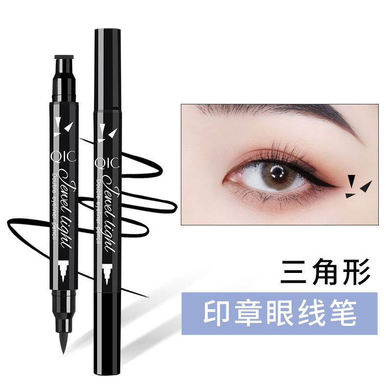 QIC double-headed seal triangle eyeliner, waterproof and non-smudge wing liquid eyeliner pen, vibrato net celebrity, the same beauty makeup