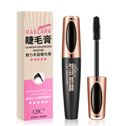 Cross-border Makeup QIC Membrane Volumizing Mascara Waterproof Thick Slender Curling Silicone Brush Head 4D Mascara