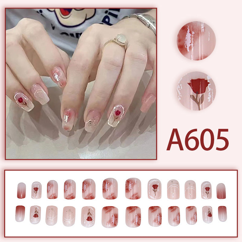 Summer and autumn gentle and simple pure lust style wearable nail patches printed solid color French style removable manicure fake nail patches wholesale