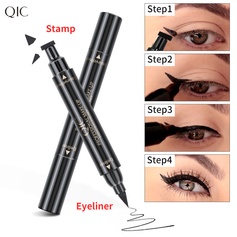 QIC double-headed seal triangle eyeliner, waterproof and non-smudge wing liquid eyeliner pen, vibrato net celebrity, the same beauty makeup