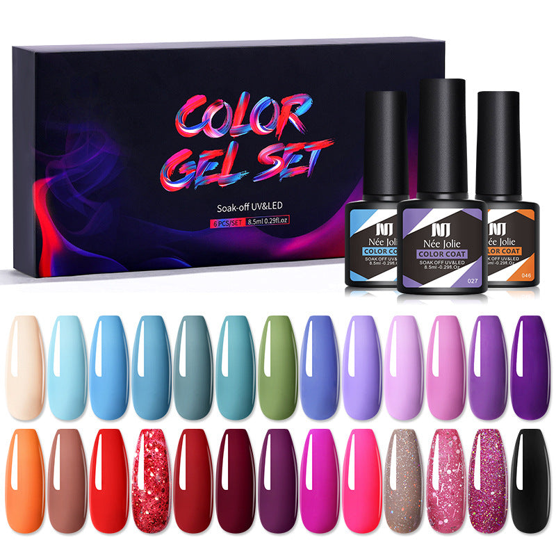 Nee Jolie cross-border new product wholesale 6 color box set nail polish glue set UV phototherapy glue base glue sealer