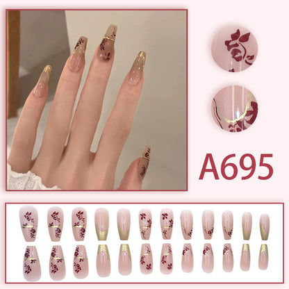 Autumn and winter gentle, sweet and pure desire INS style manicure wear nail polish girl whitening printed ice transparent fake nail polish