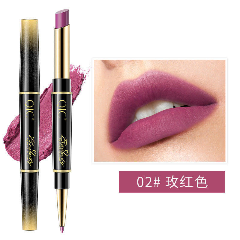 QIC double-headed lipstick lip liner two-in-one matte matte waterproof non-fading non-stick cup lipstick cross-border makeup