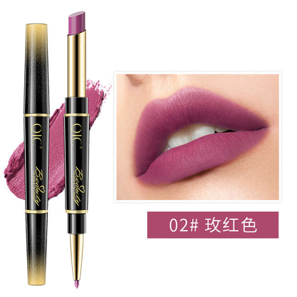 QIC double-headed lipstick lip liner two-in-one matte matte waterproof non-fading non-stick cup lipstick cross-border makeup