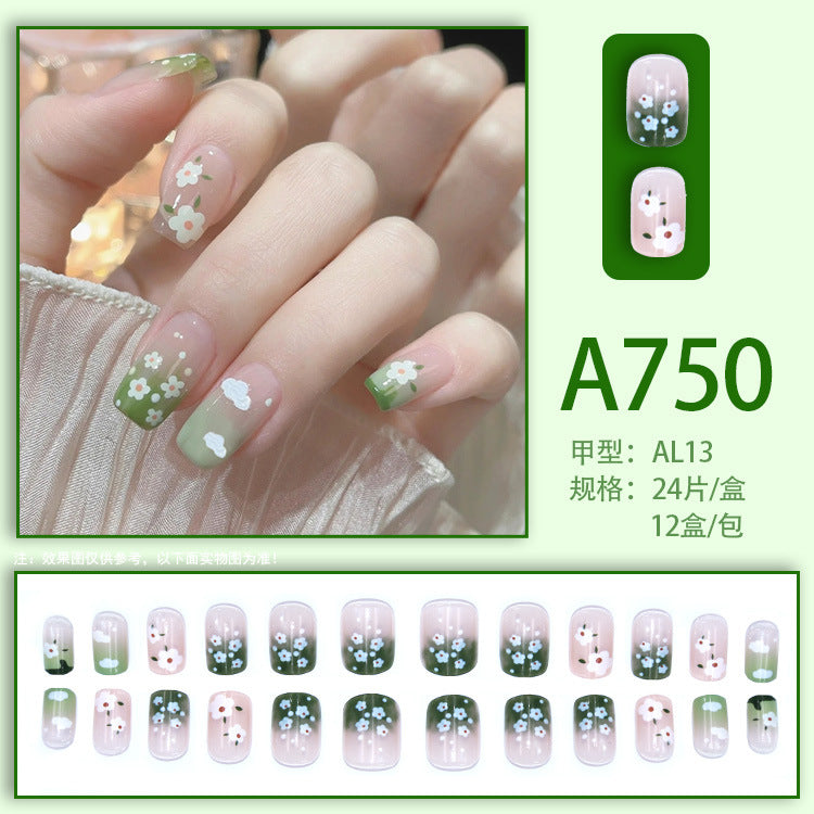 Fresh French flowers, cute ins wind, ice and transparent stars, long style, short style, white, high-end manicure and wearable nails