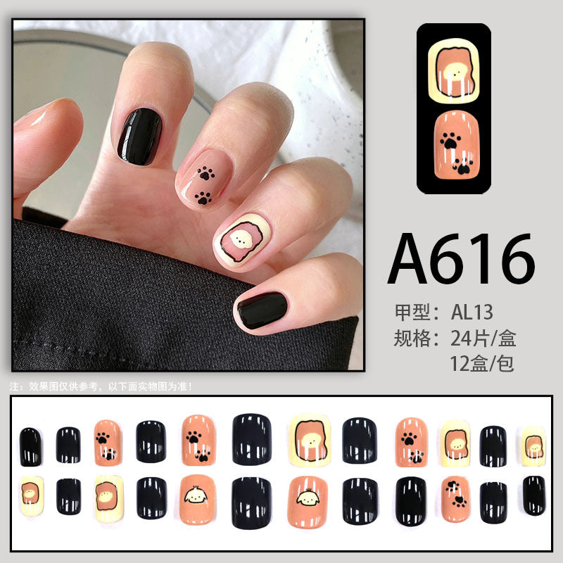 Summer and autumn gentle and simple pure lust style wearable nail patches printed solid color French style removable manicure fake nail patches wholesale