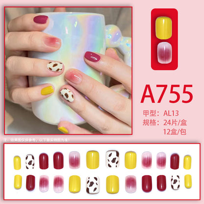 Fresh French flowers, cute ins wind, ice and transparent stars, long style, short style, white, high-end manicure and wearable nails