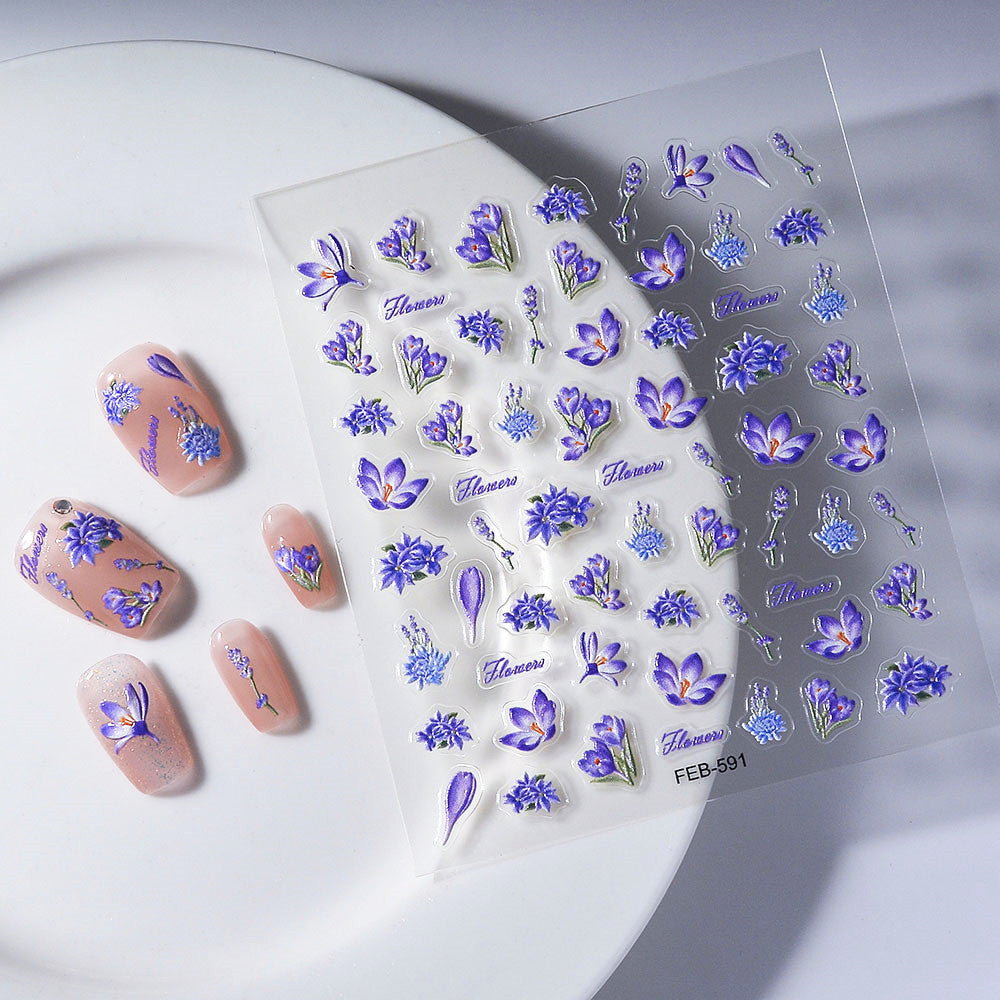 Japanese and Korean romantic cherry blossom nail stickers self-adhesive waterproof three-dimensional relief pink flower nail decals blush nail