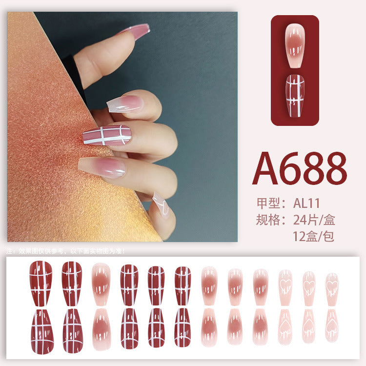 Autumn and winter gentle, sweet and pure desire INS style manicure wear nail polish girl whitening printed ice transparent fake nail polish