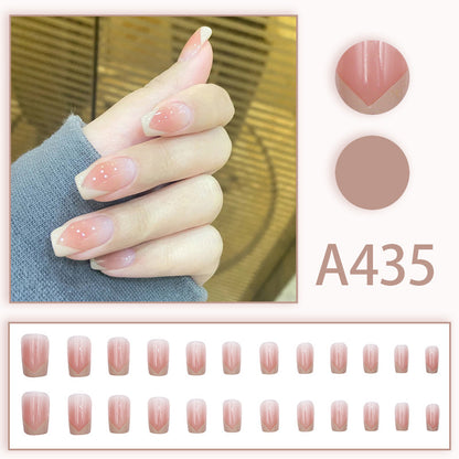 Wearable manicure nail pieces blooming French ins Aurora removable fake nails bow frosted ice transparent small clear