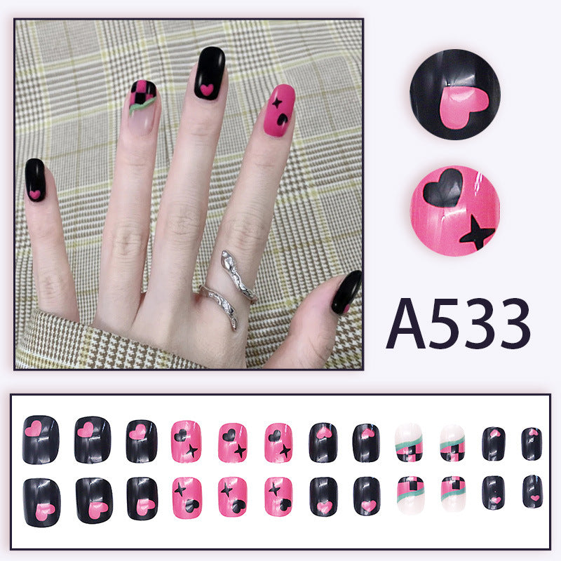 Summer fresh, sweet and cool style manicure, wearable nail pieces, French line blending, removable fake nail pieces, finished products wholesale